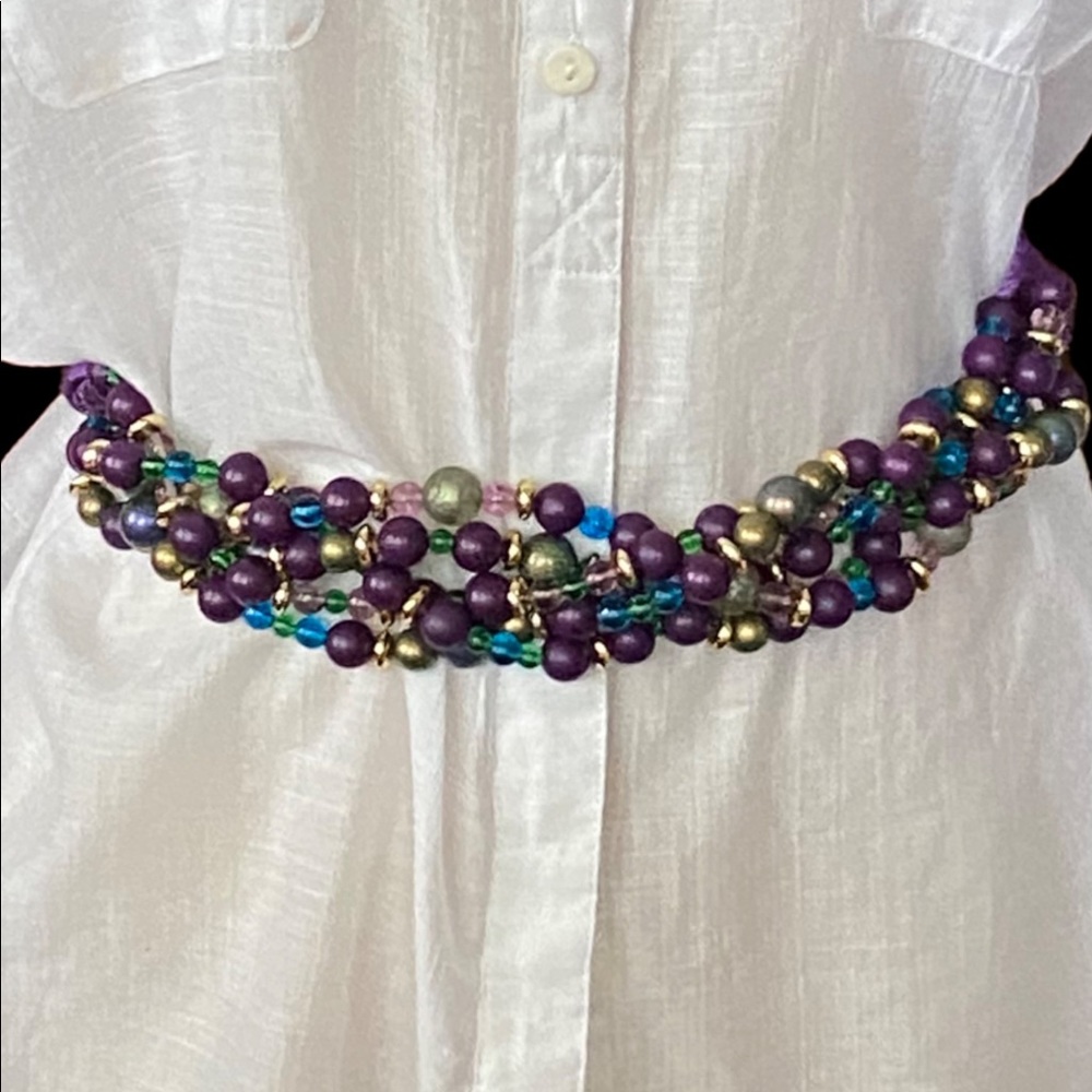 Three Twisted Beaded Belts Adjustable Purple Red … - image 4